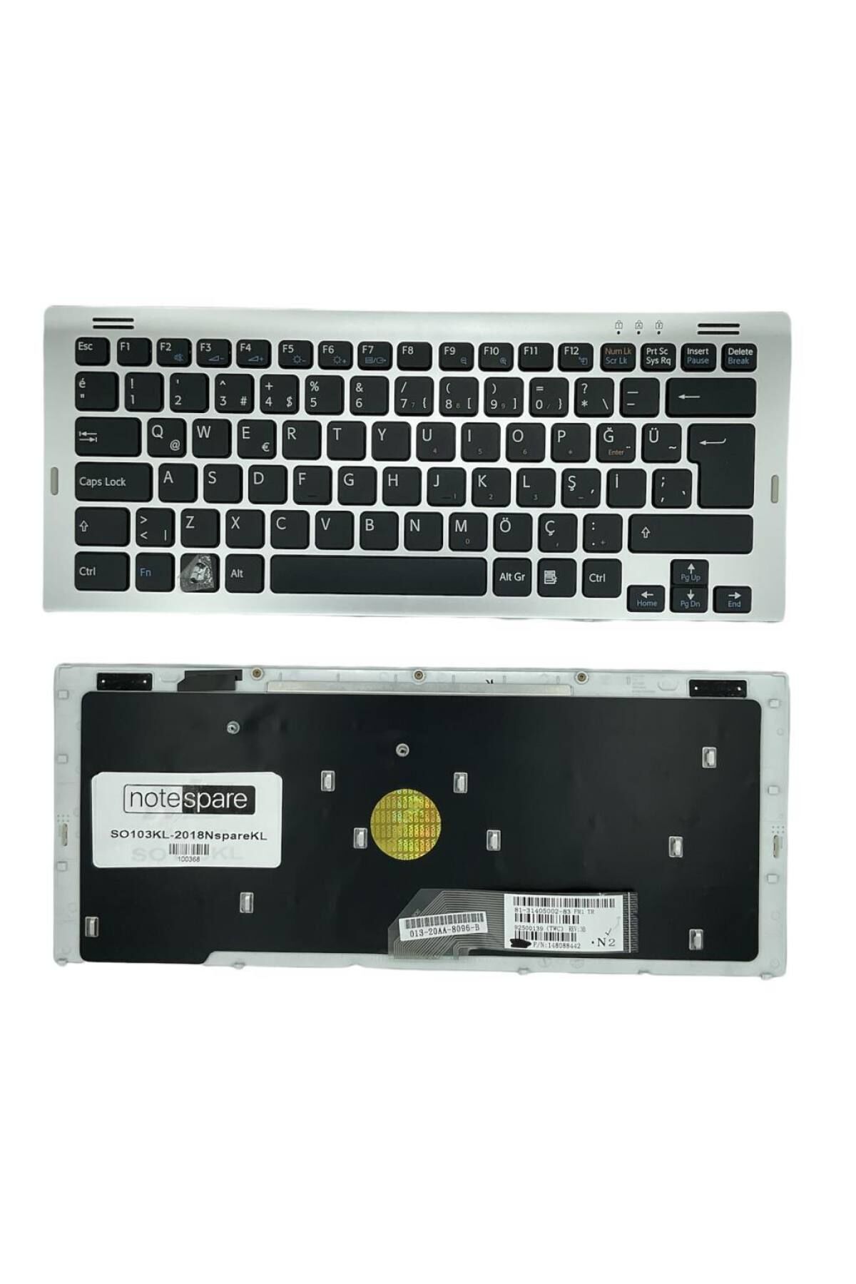 Sony ile Uyumlu Vaio VGN-SR590FFB, VGN-SR590FGB, VGN-SR590FHB Notebook Klavye Gümüş Gri TR