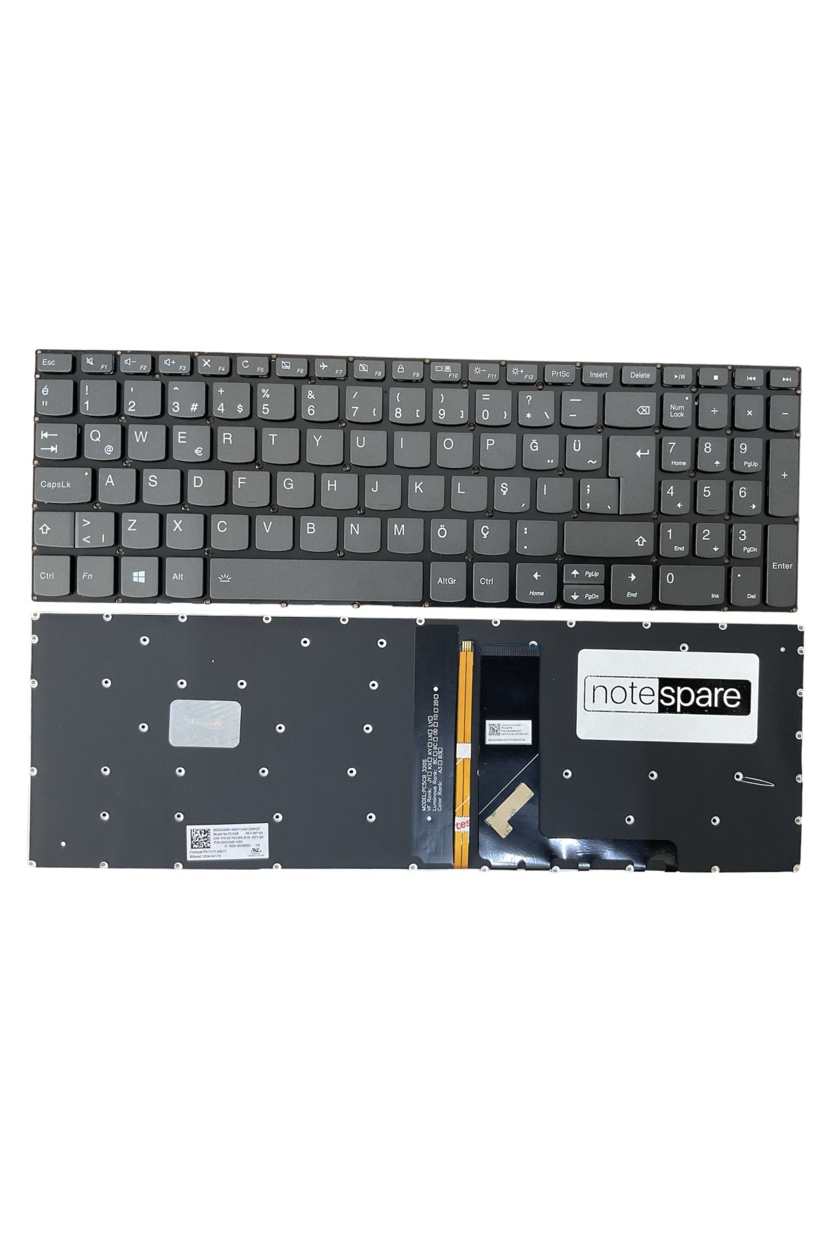 Lenovo ile Uyumlu Ideapad L340-17IWL Type 81M0 Klavye Işıklı Füme TR Power Tuşsuz Versiyon