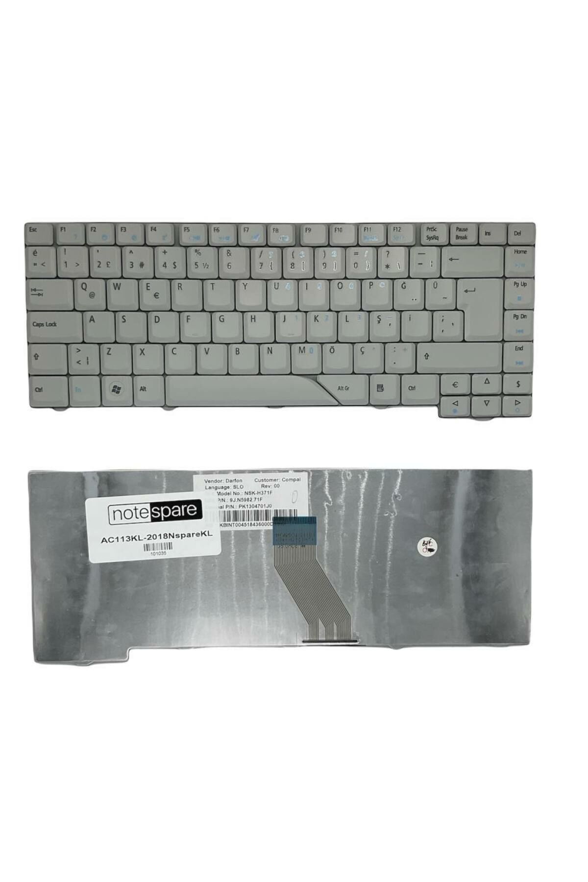 Acer ile Uyumlu NSK-H3V1D, PK1301K0100, PK1301K01A0, PK1301K01Q0 Notebook Klavye Beyaz TR