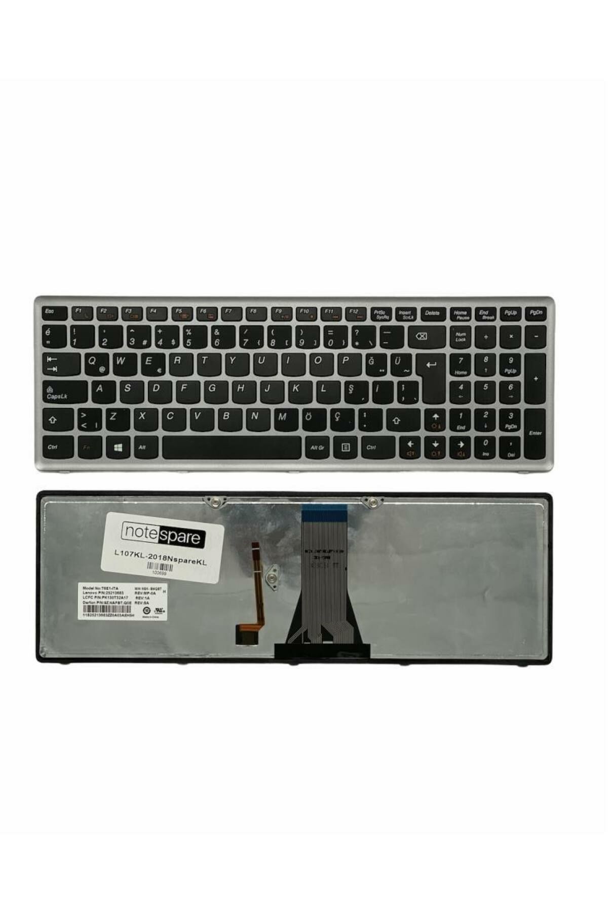 Lenovo ile Uyumlu IdeaPad G500S Touch Type 80AV Notebook Klavye Işıklı Gümüş Gri TR