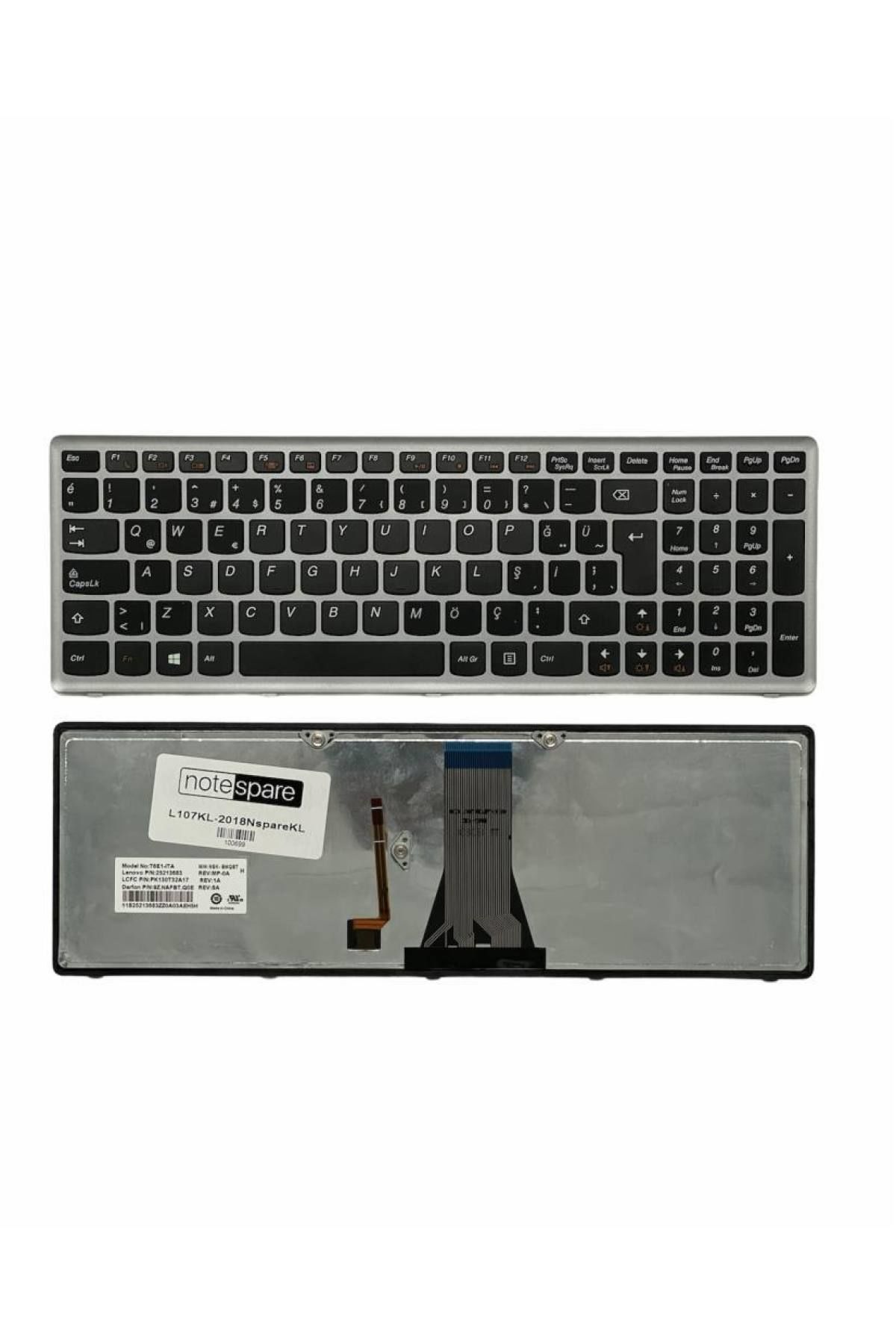 Lenovo ile Uyumlu NSK-BM0SC 01, NSK-BMKSW, NSK-BMPST Notebook Klavye Işıklı Gümüş Gri TR