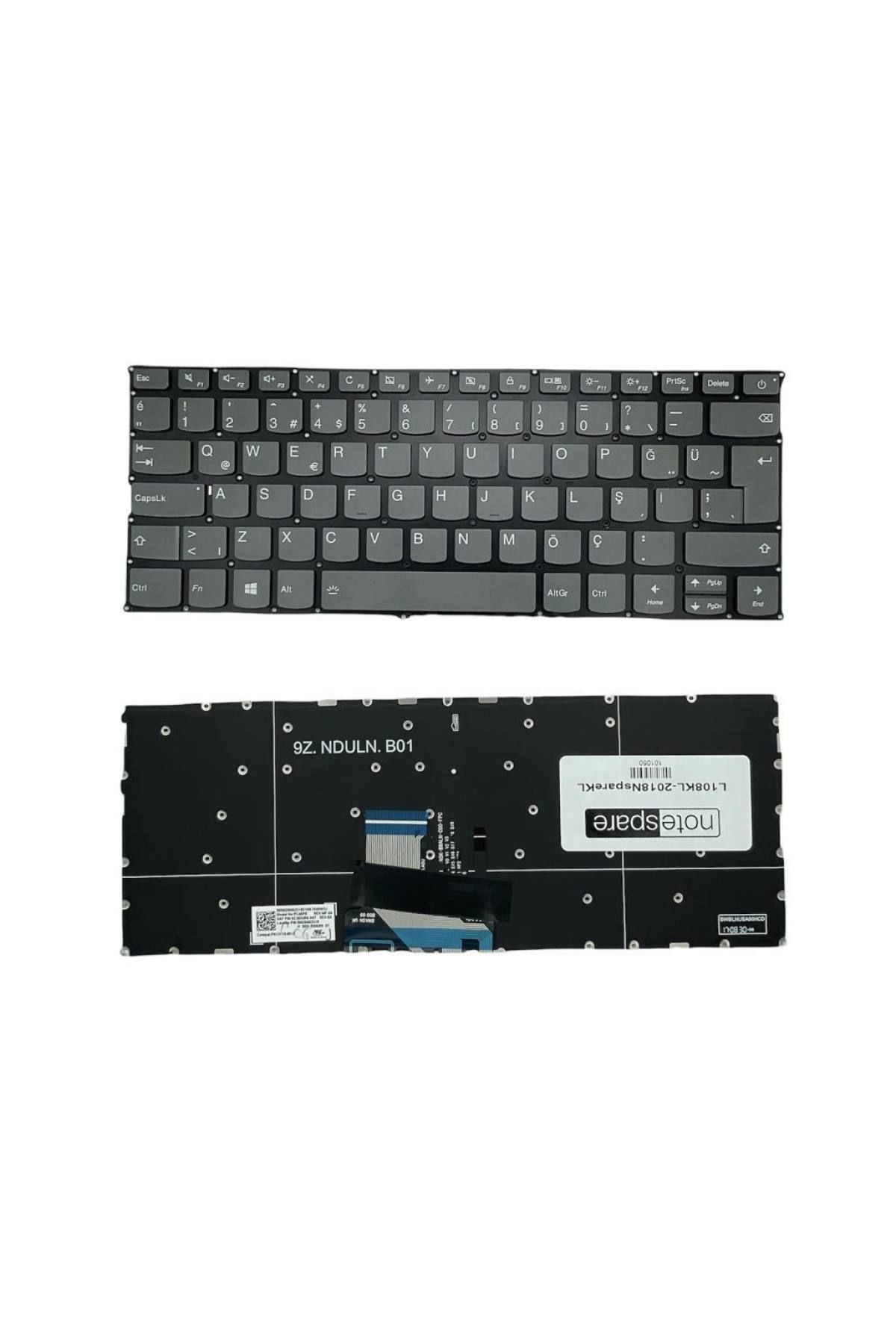 Lenovo ile Uyumlu IdeaPad 5CB0N79880, NSK-BWALN-C00-FPC Notebook Klavye Işıklı Füme TR