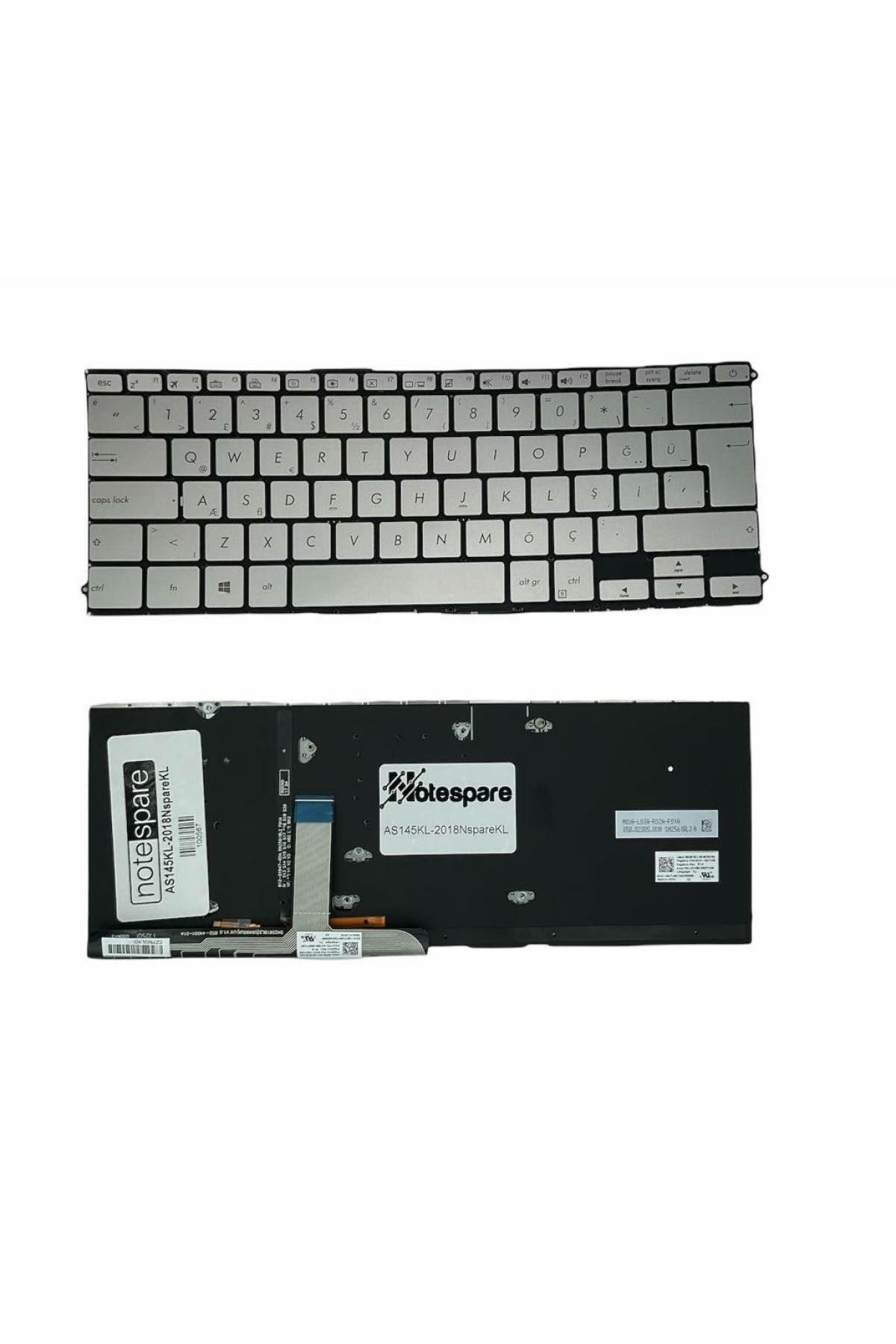 Asus ile Uyumlu UX490, UX490UA Notebook Klavye Işıklı Gümüş Gri TR