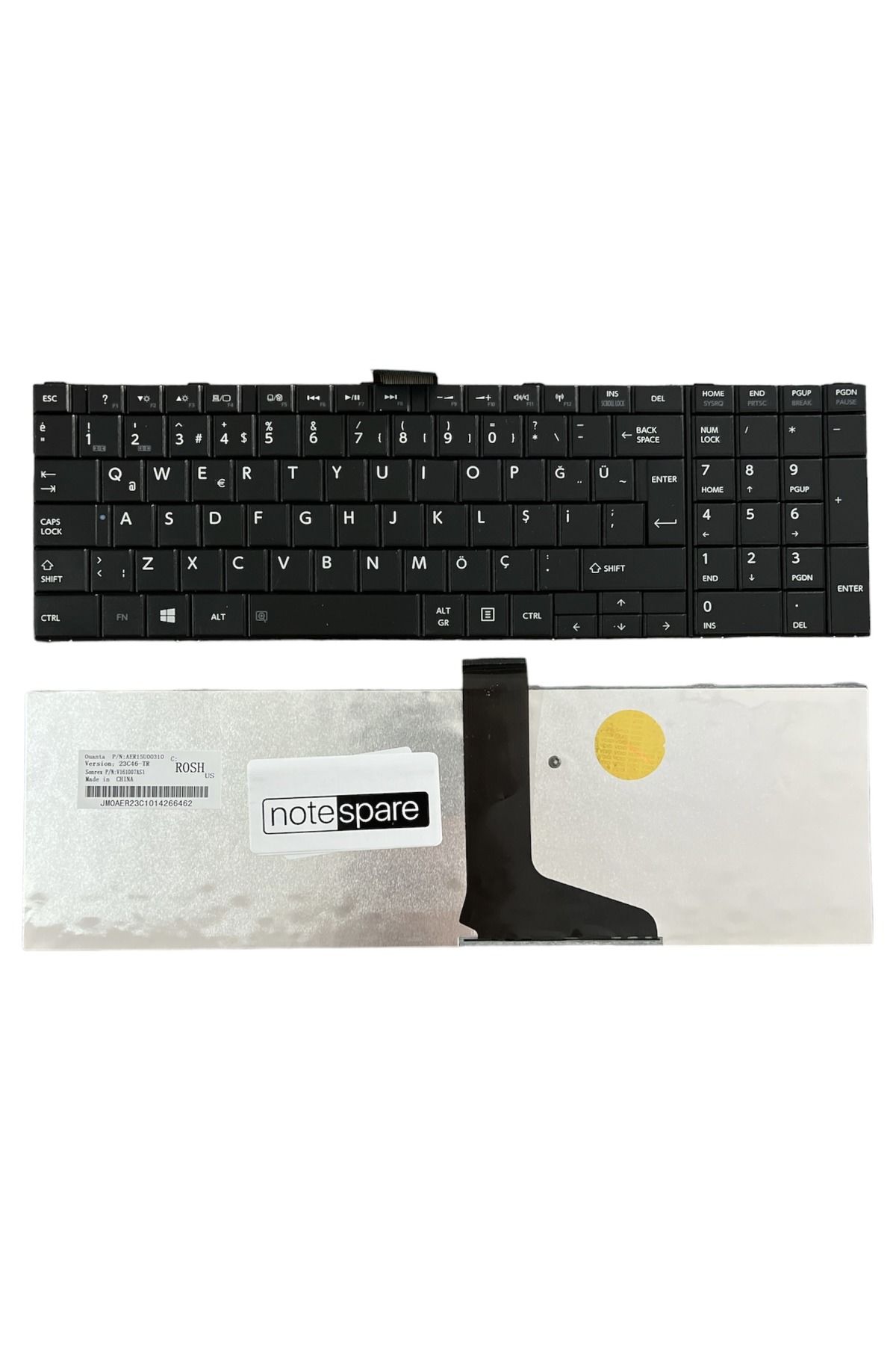Toshiba ile Uyumlu Satellite C850-1F2, C850-6BK, C850-B733 Klavye Çerçevesiz Siyah TR