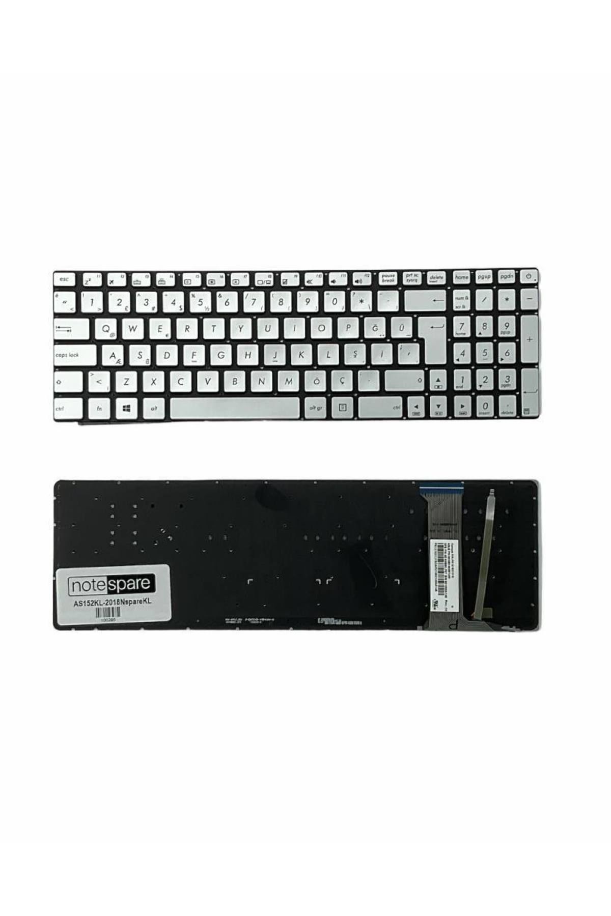 Asus ile Uyumlu Rog GL552NW-DM132T, GL552VL-DM023T Notebook Klavye Işıklı Gümüş Gri TR