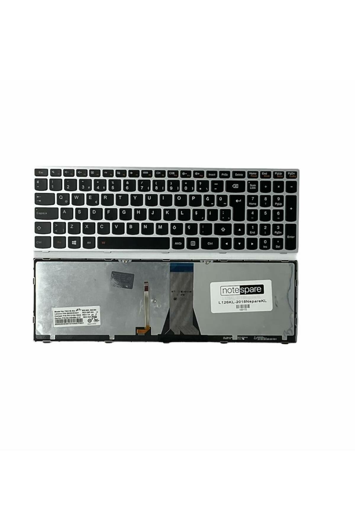 Lenovo ile Uyumlu 500-15ISK 80NT00NYTX, 500-15ISK 80NT00P2TX Notebook Klavye Işıklı Gümüş Gri TR