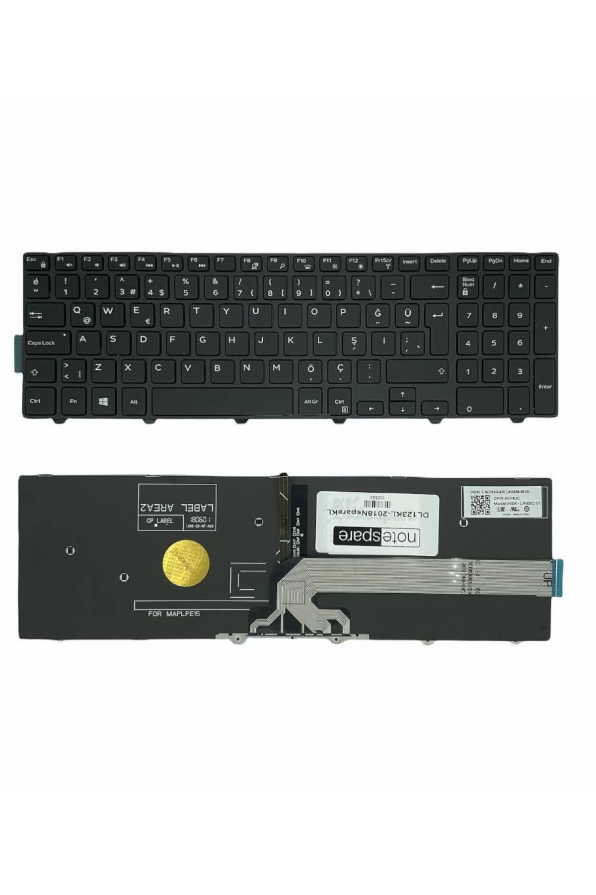 Dell ile Uyumlu MP-13N73US-442, NSK-LR0SC0T, NSK-LR0SW 0T Notebook Klavye Işıklı Siyah TR