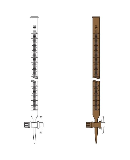 Büret, Düz, PTFE musluklu,  Şeffaf