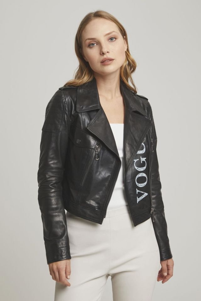 Black Vogue Woman Genuine Leather Biker Jacket