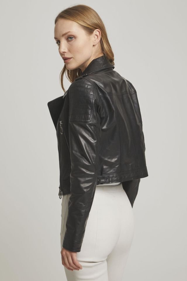 Black Vogue Woman Genuine Leather Biker Jacket