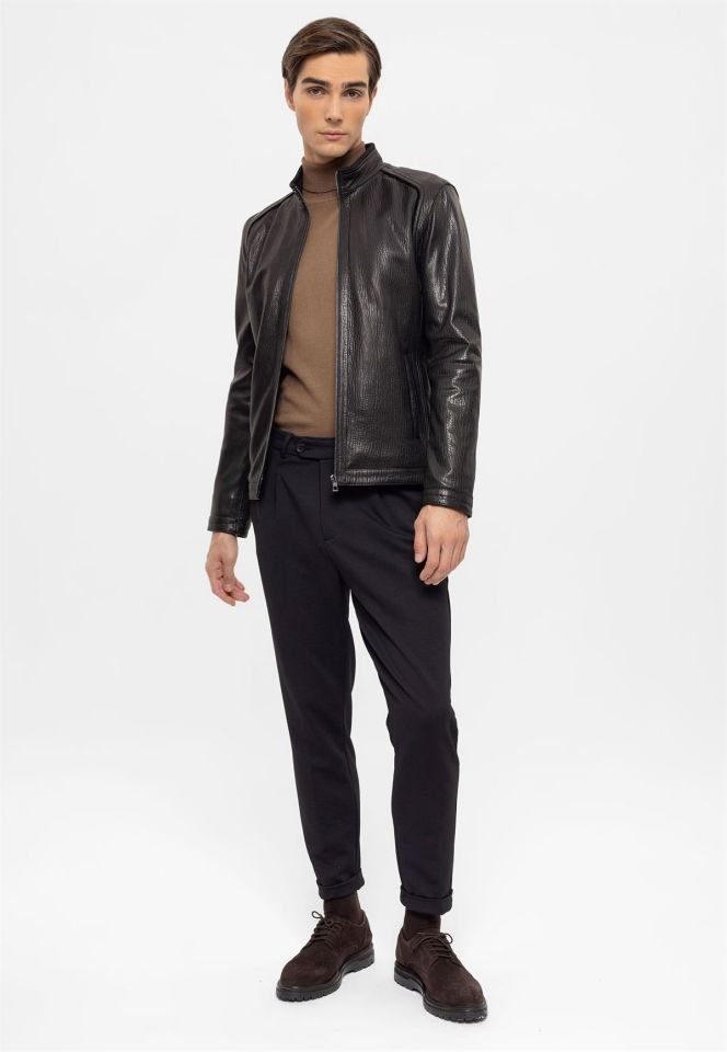 Black Bruno Man Genuine Leather Jacket