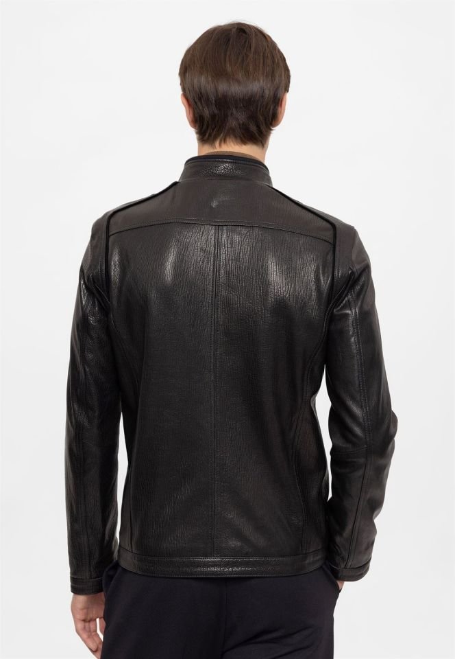 Black Bruno Man Genuine Leather Jacket