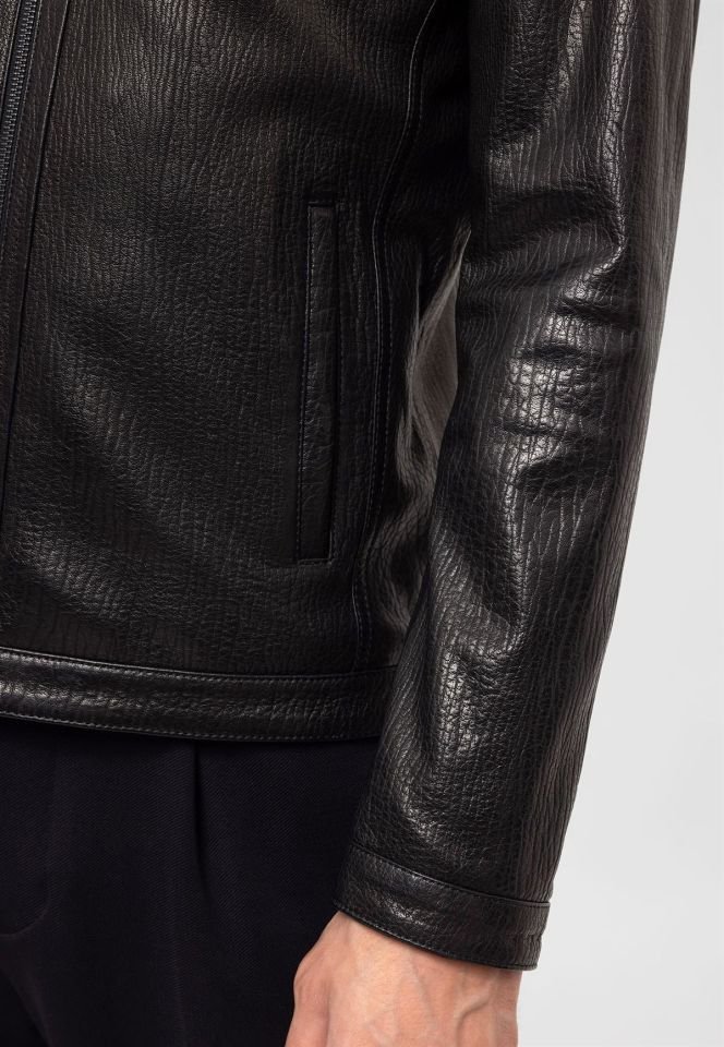 Black Bruno Man Genuine Leather Jacket