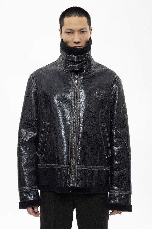 Black Oversize Man Genuine Shearling Coat