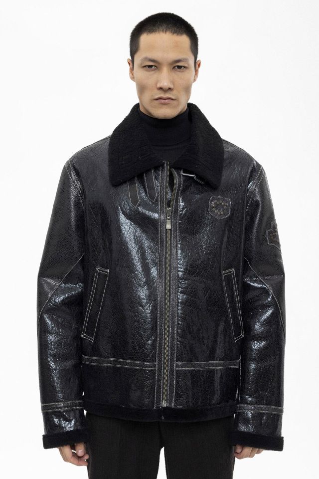 Black Oversize Man Genuine Shearling Coat