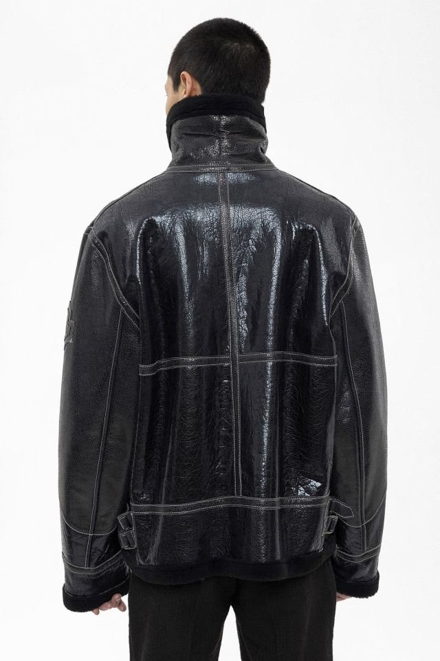 Black Oversize Man Genuine Shearling Coat