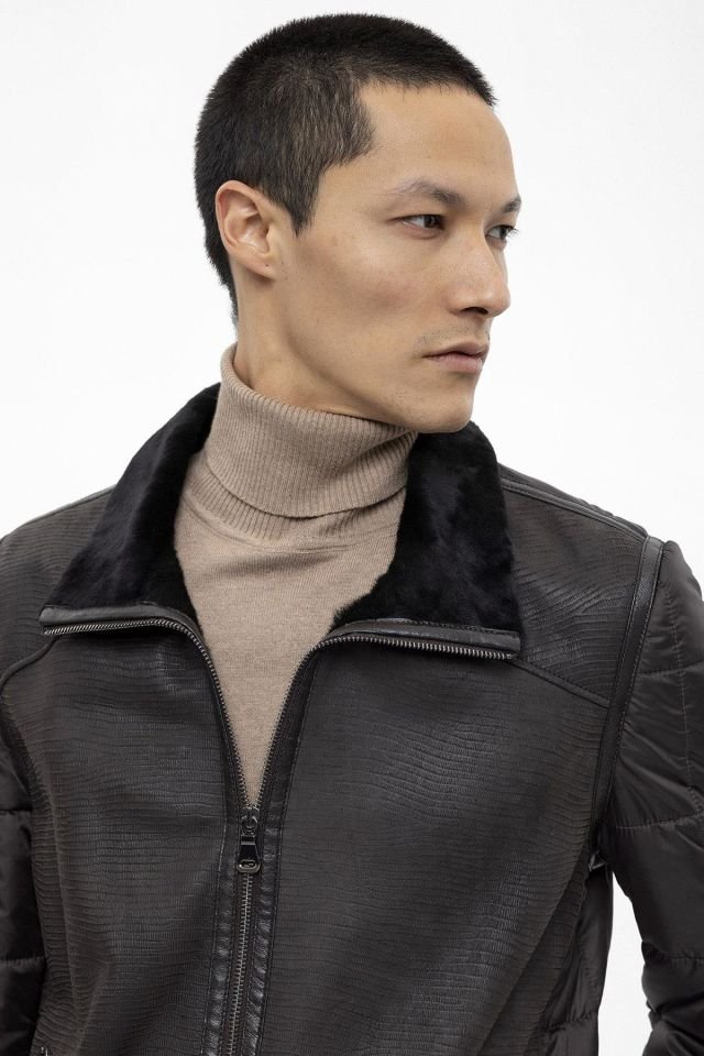 Brown James Man Genuine Shearling Coat
