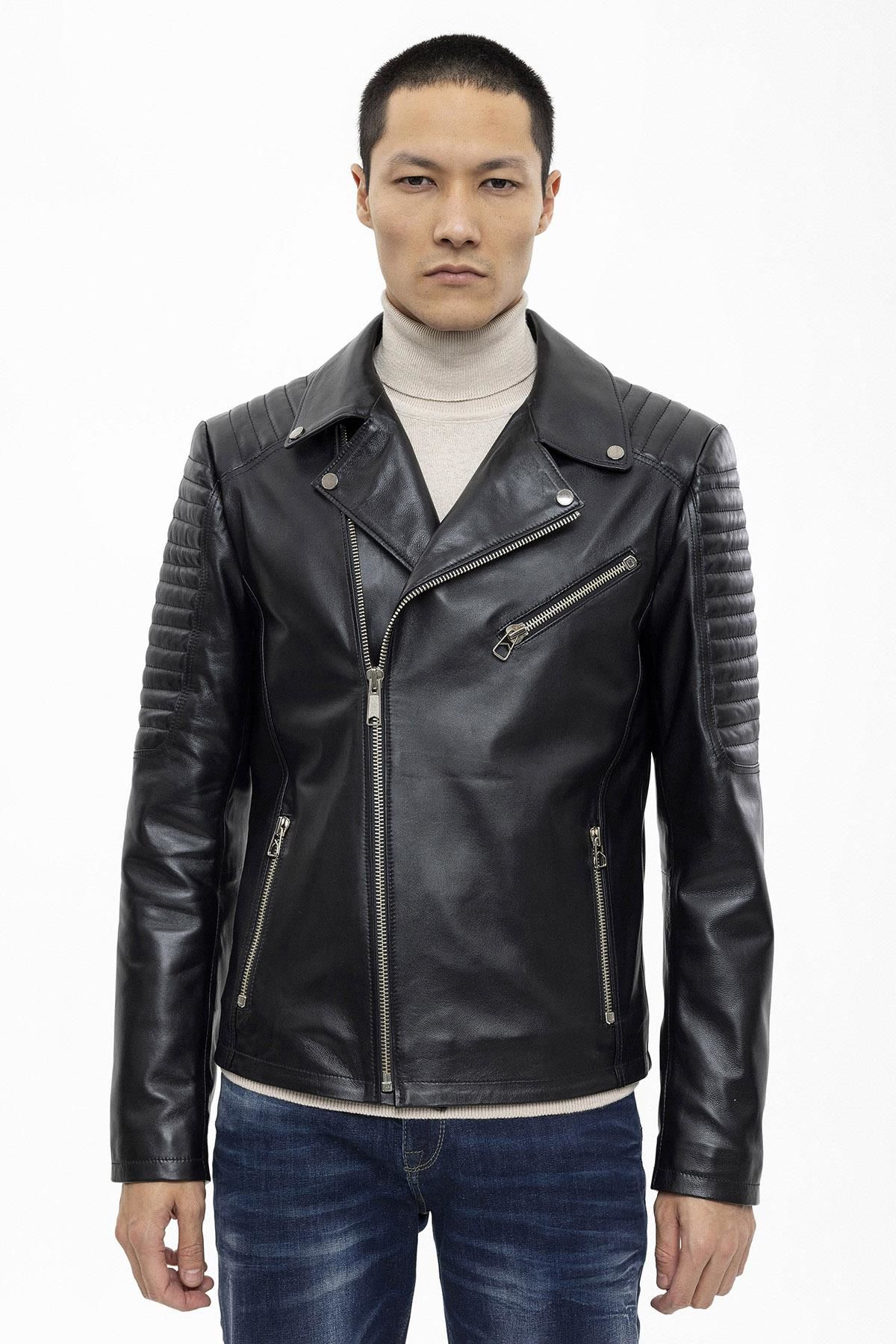Black Hardy Biker  Man Genuine Leather Jacket