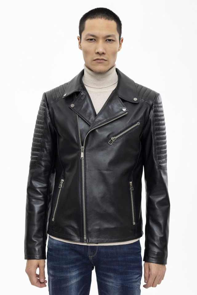 Black Hardy Biker  Man Genuine Leather Jacket