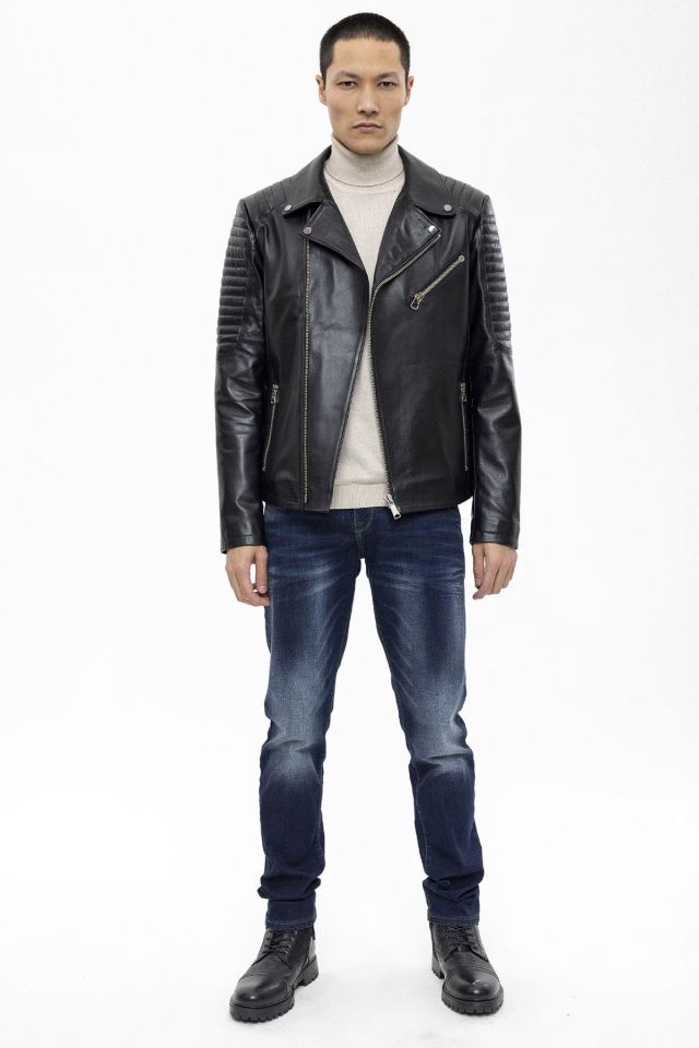 Black Hardy Biker  Man Genuine Leather Jacket