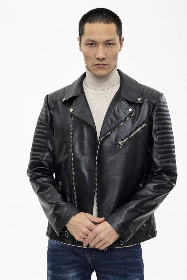 Black Hardy Biker  Man Genuine Leather Jacket