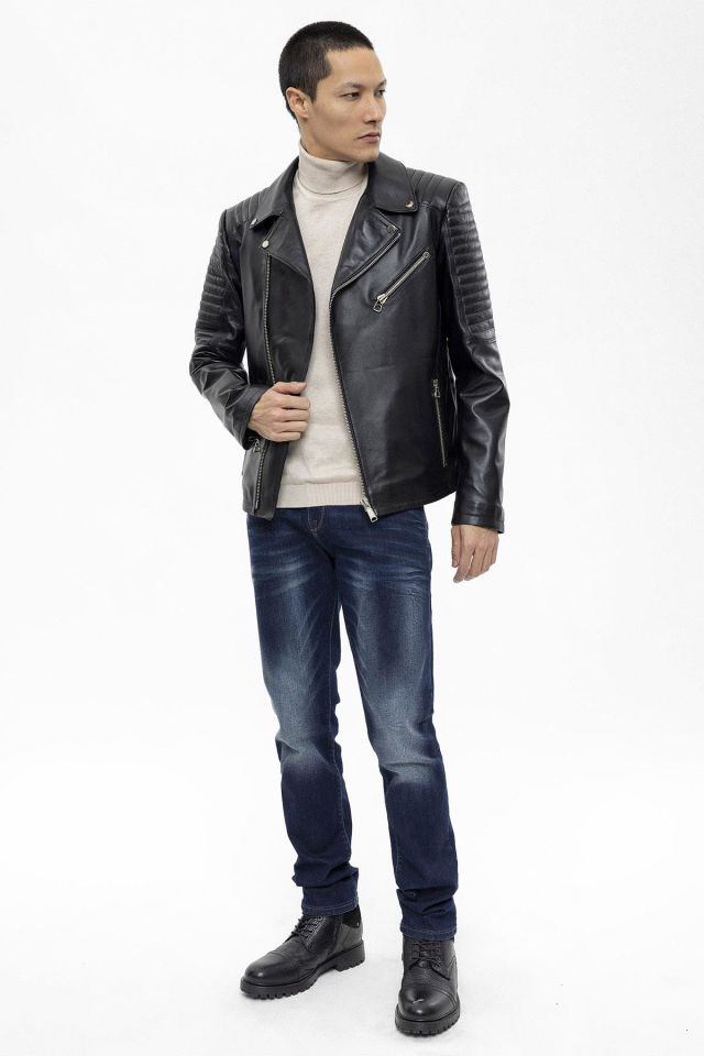 Black Hardy Biker  Man Genuine Leather Jacket