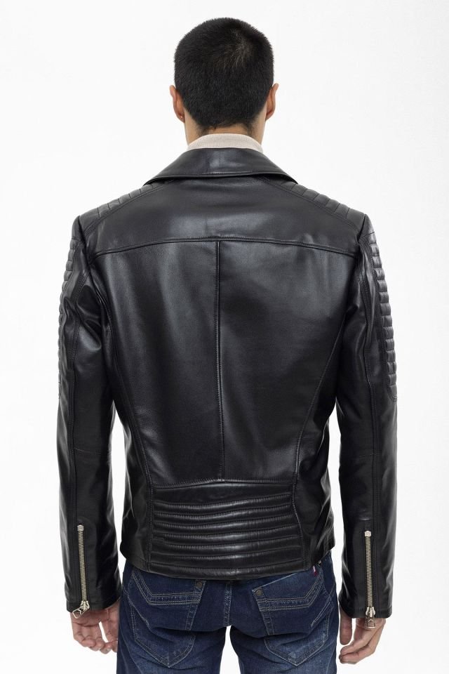 Black Hardy Biker  Man Genuine Leather Jacket