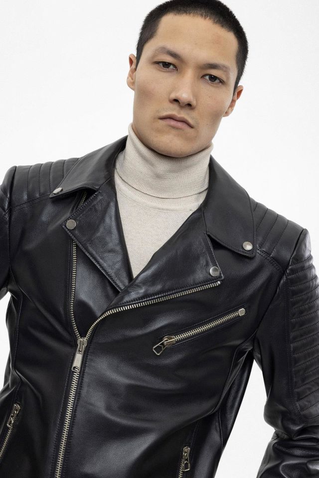 Black Hardy Biker  Man Genuine Leather Jacket