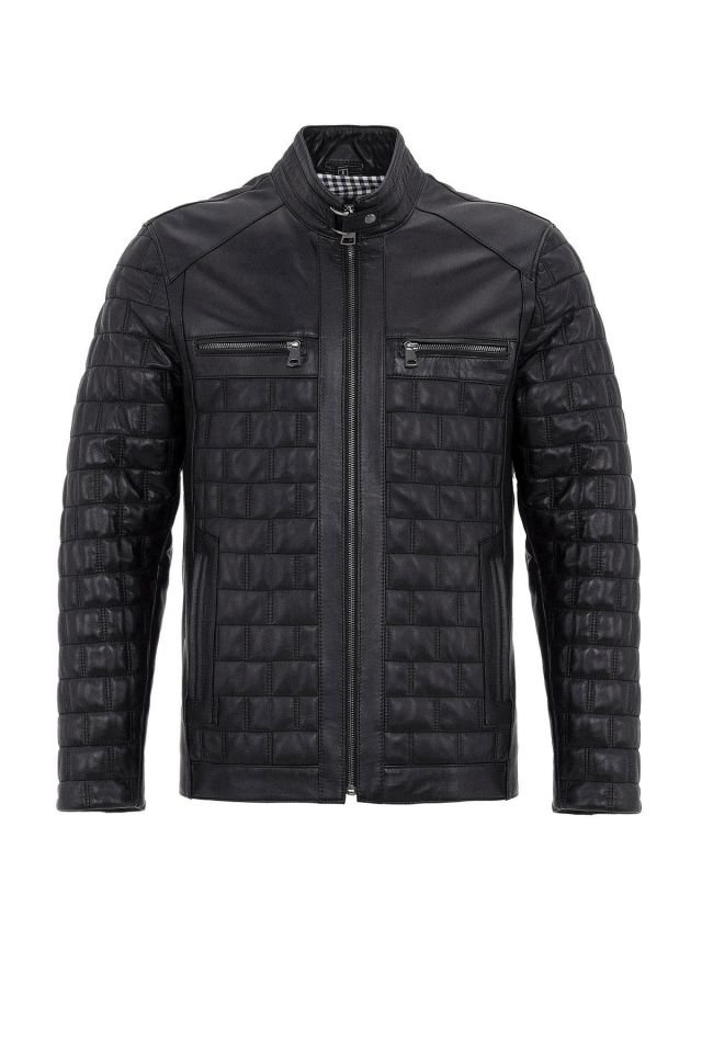 Black Alfredo Quilted Stitched Man Genuine Leather Jacket