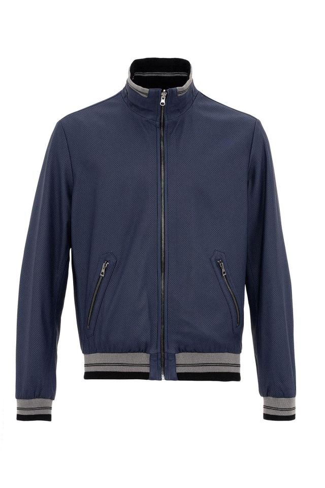 Blue Carmelo Man Reversible Genuine Leather Jacket