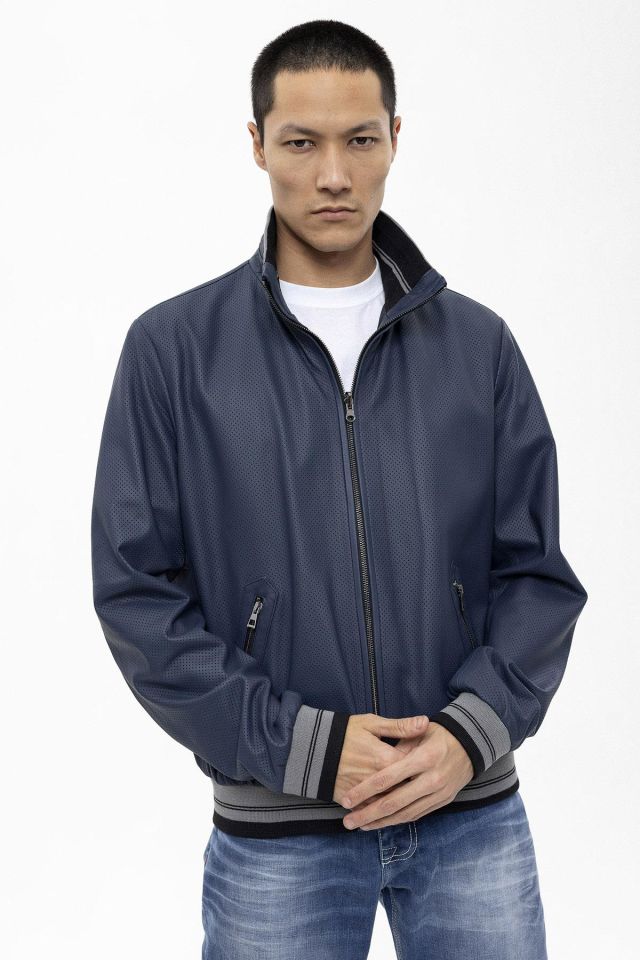 Blue Carmelo Man Reversible Genuine Leather Jacket