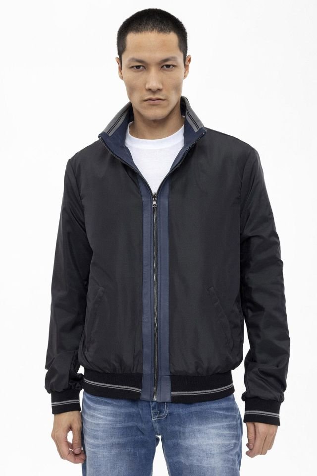 Blue Carmelo Man Reversible Genuine Leather Jacket