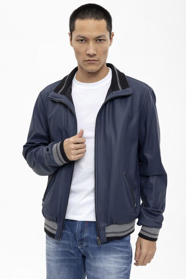 Blue Carmelo Man Reversible Genuine Leather Jacket