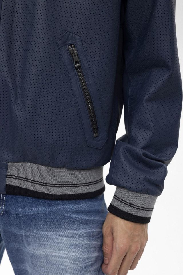 Blue Carmelo Man Reversible Genuine Leather Jacket