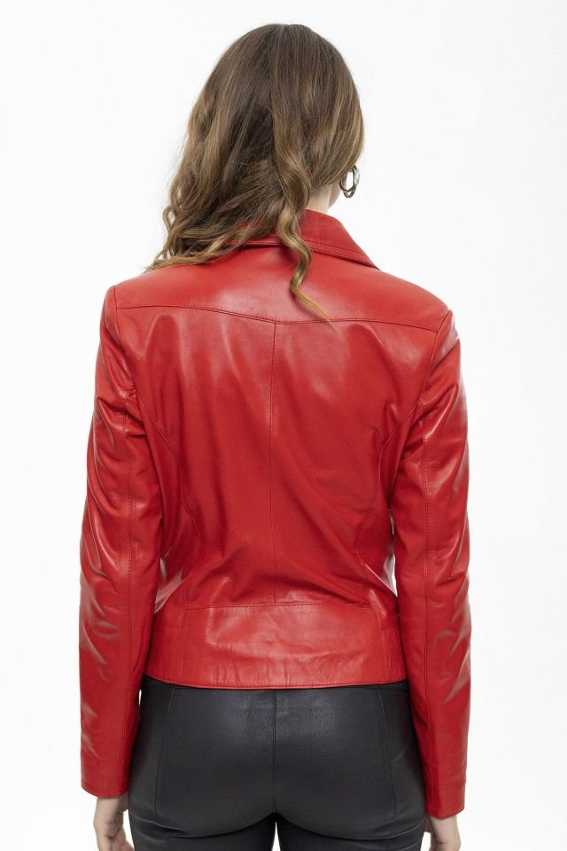 Red Merlot Genuine Leather Woman Biker Jacket