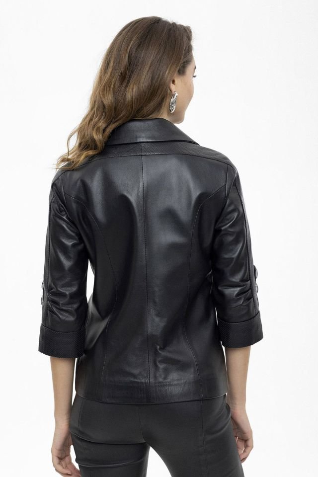 Black Apple Truvakar Sleeve  Woman Genuine Leather Jacket