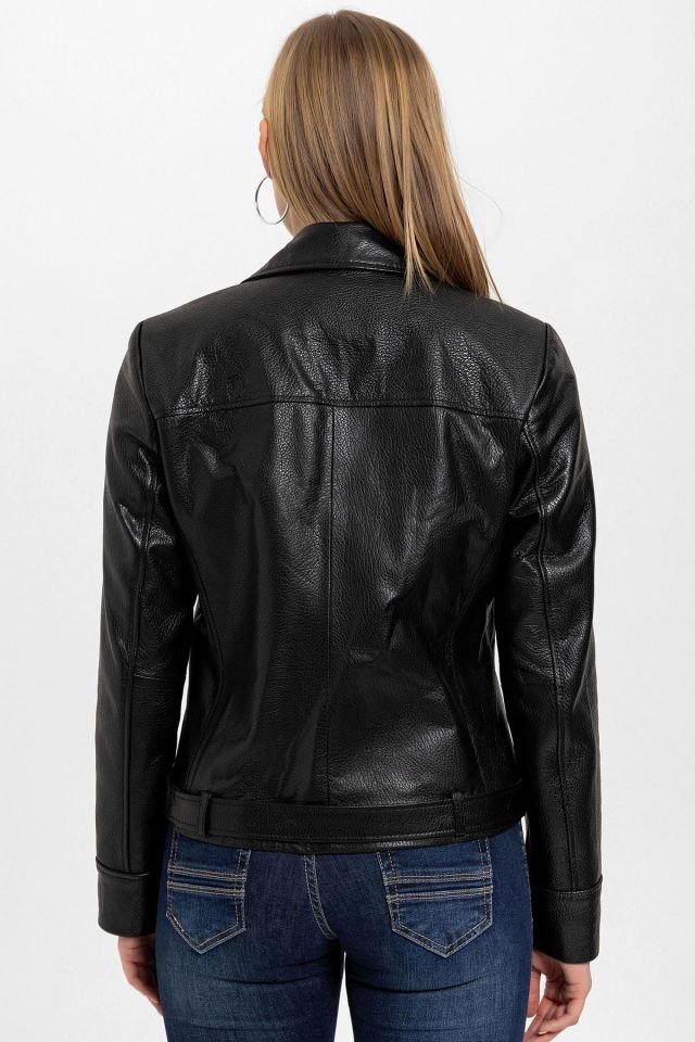 Kity Black Woman Genuine Leather Biker Jacket
