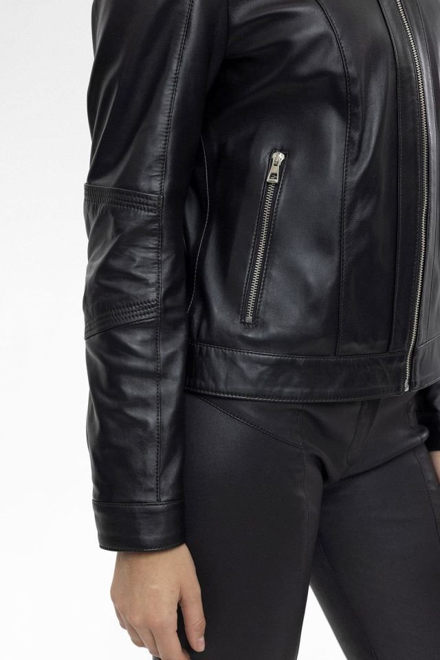 Carmella Black Short Woman Genuine Leather Jacket