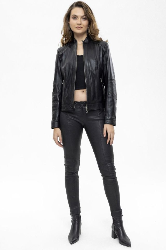 Carmella Black Short Woman Genuine Leather Jacket