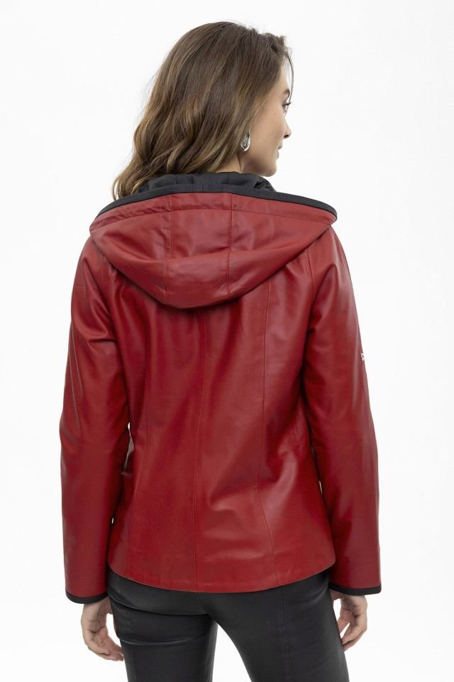 Red Marc Loose Cut Woman Genuine Leather Jacket