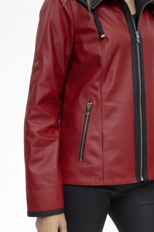 Red Marc Loose Cut Woman Genuine Leather Jacket