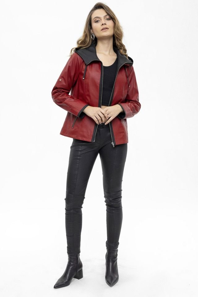 Red Marc Loose Cut Woman Genuine Leather Jacket