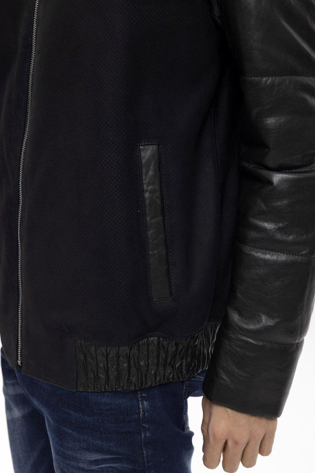 Black Dielo Leather Man Genuine Shearling Coat