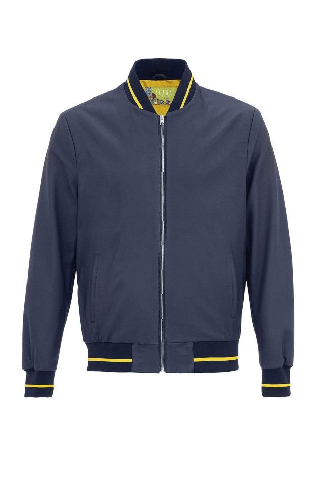 Leo Navy Blue Man Genuine Leather Bomber Jacket