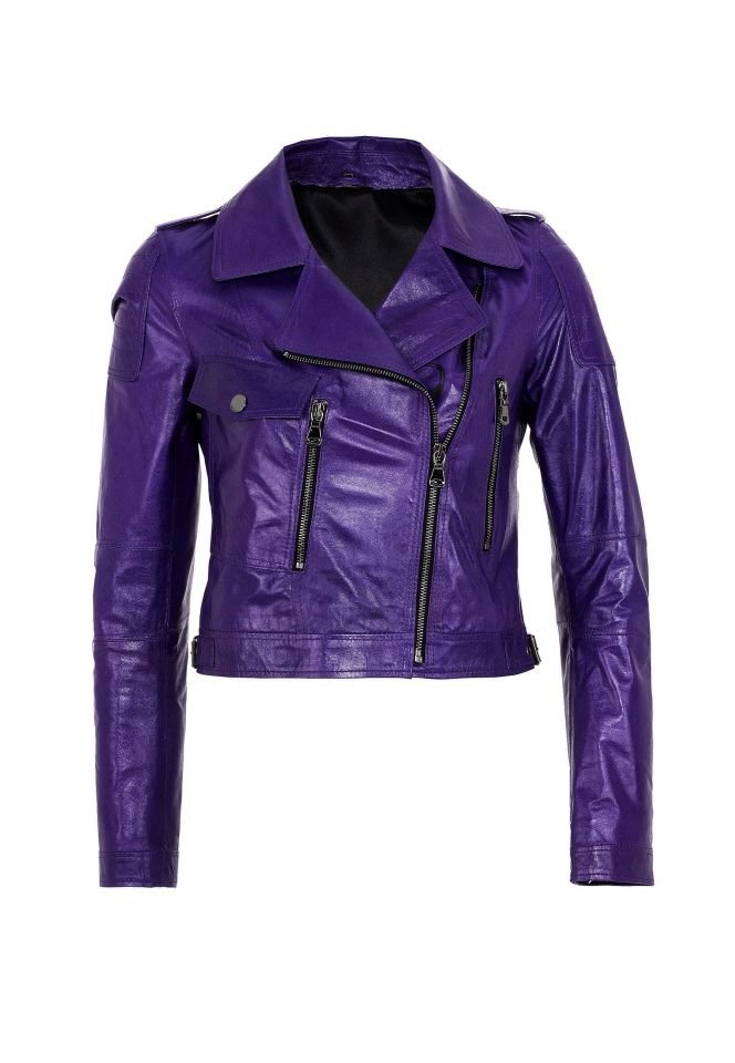 Purple Vogue Woman Genuine Leather Biker Jacket