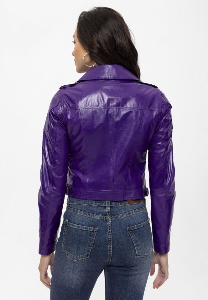 Purple Vogue Woman Genuine Leather Biker Jacket