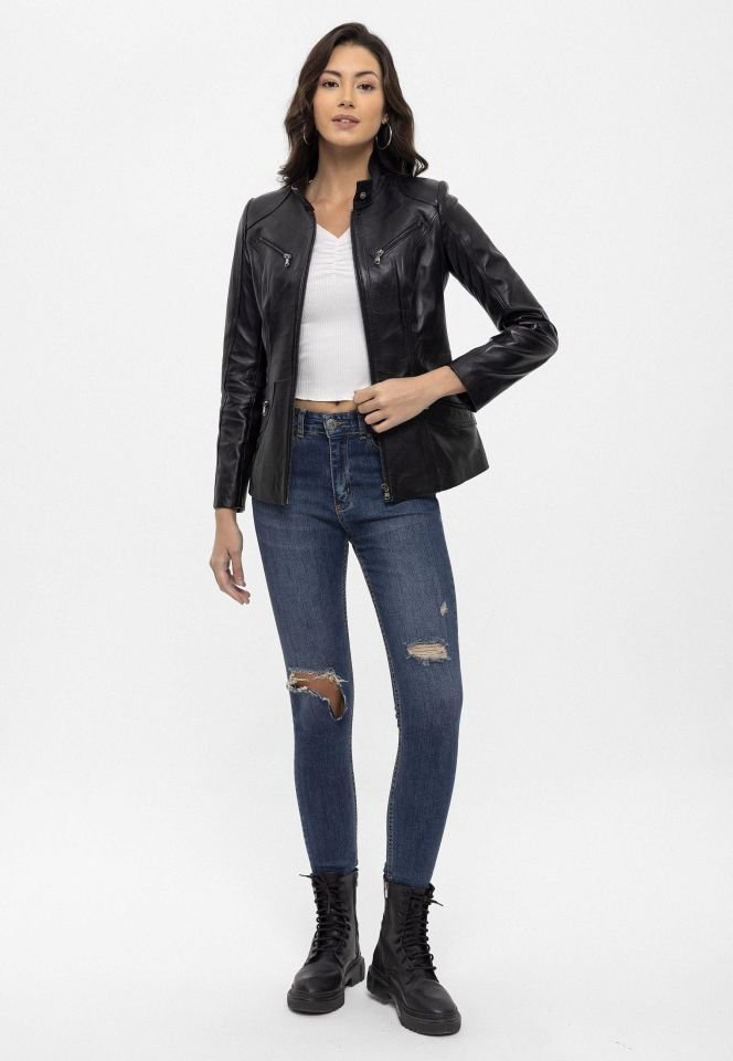 Black Maeve  Woman Genuine Leather Jacket