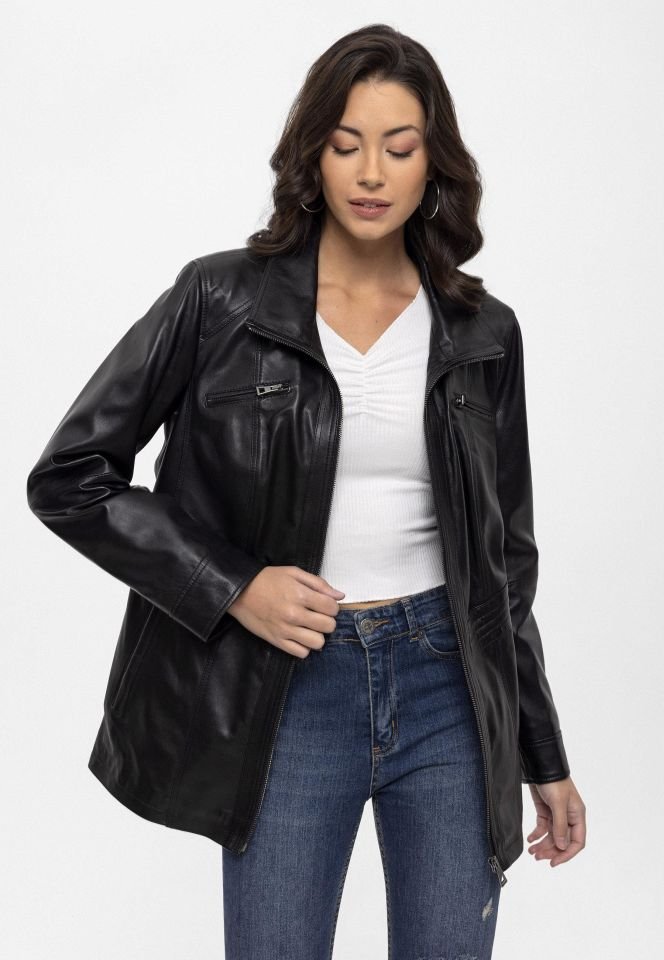 Black Mira Woman Genuine Leather Jacket