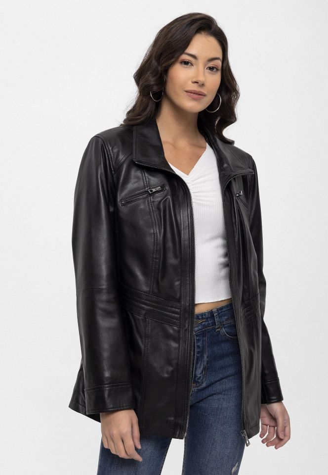 Black Mira Woman Genuine Leather Jacket