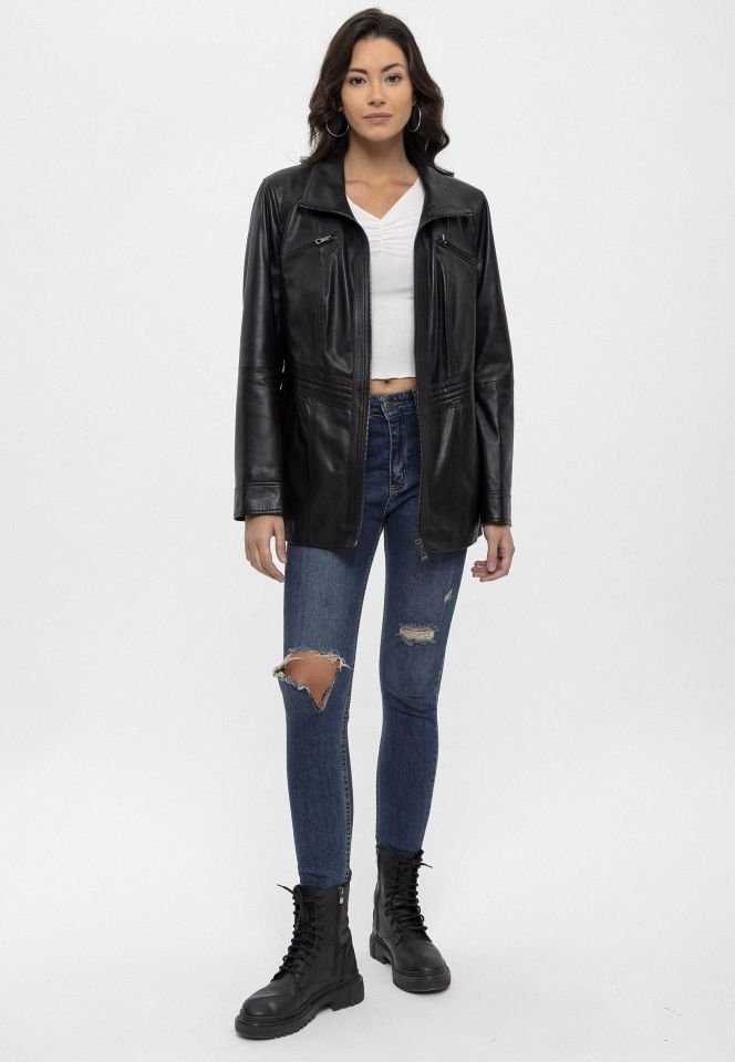 Black Mira Woman Genuine Leather Jacket